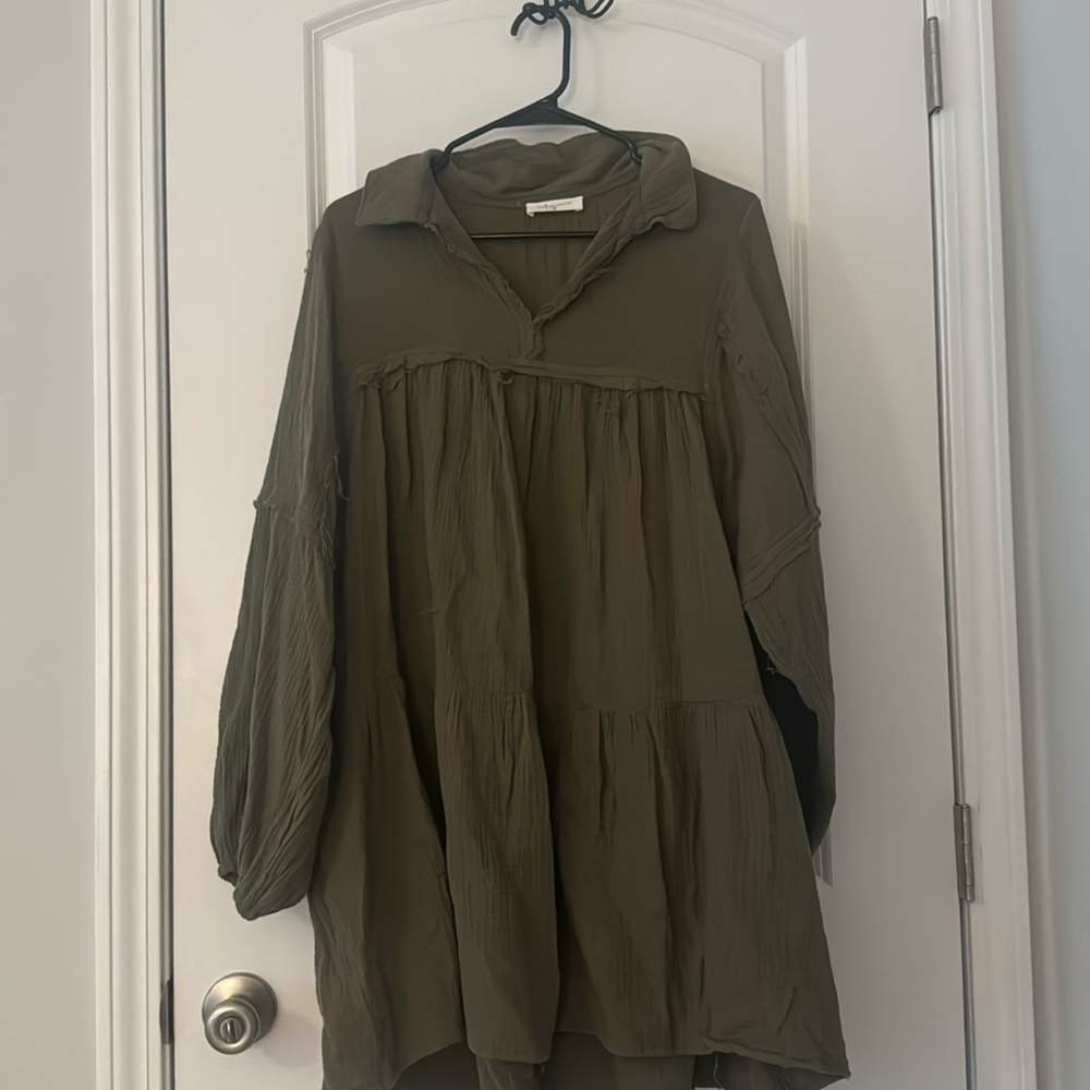 Be Brand olive green mini LS dress with collar